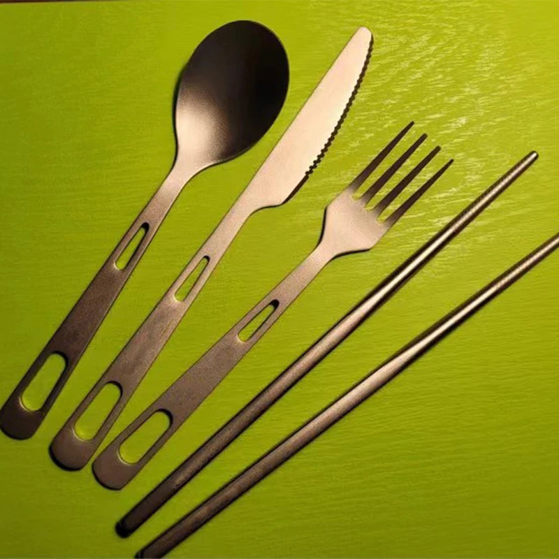 Pure Titanium Outdoor Mountaineering Picnic Camping Portable Knife Easy to Wash Tableware Fork Spoon Chopsticks Frosted Set