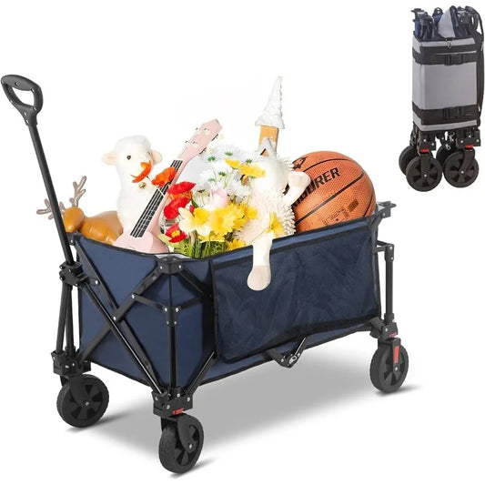 220LBS Heavy Duty Foldable Utility Garden Cart with All Terrain Wheels & Side Storage Bag, Portable Sports Wagon for Camping