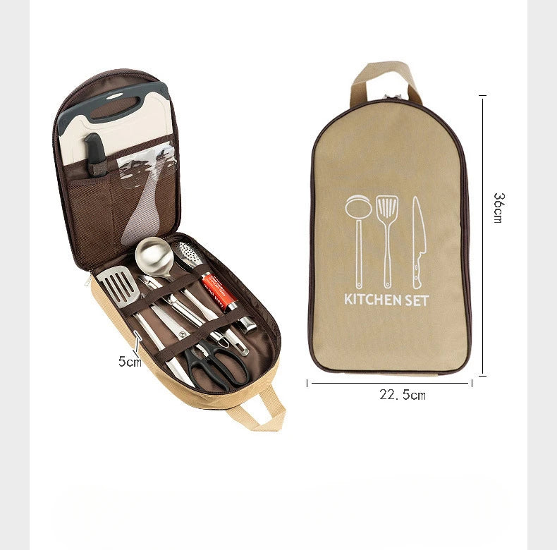 Outdoor Camping Cookware Storage Bag Cooking Utensil Organizer Kitchen Ware Container Bag Portable Picnic BBQ Tableware Pouch