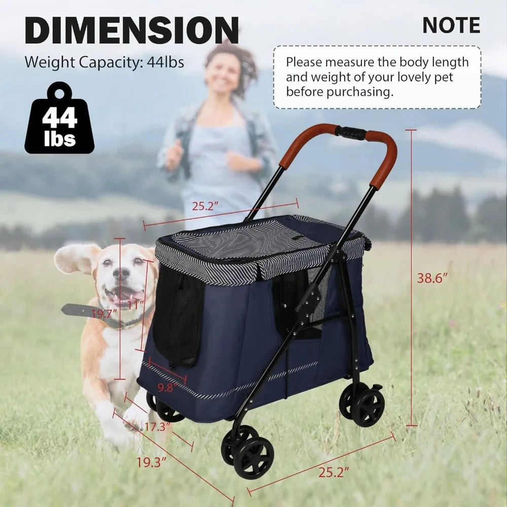 Pet Wagon Stroller for Large Dogs with 4 Wheels, Dog Cat Cart with Entry Portable Quick One-Step Folding Travel Carrier Cart