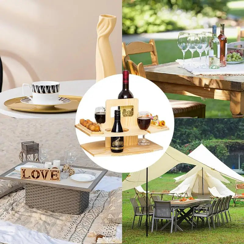 Picnic Table With Wine Glass Holder Portable Glass Holder Snack Tray Table Creative Detachable Camping Table With Hollow Handle