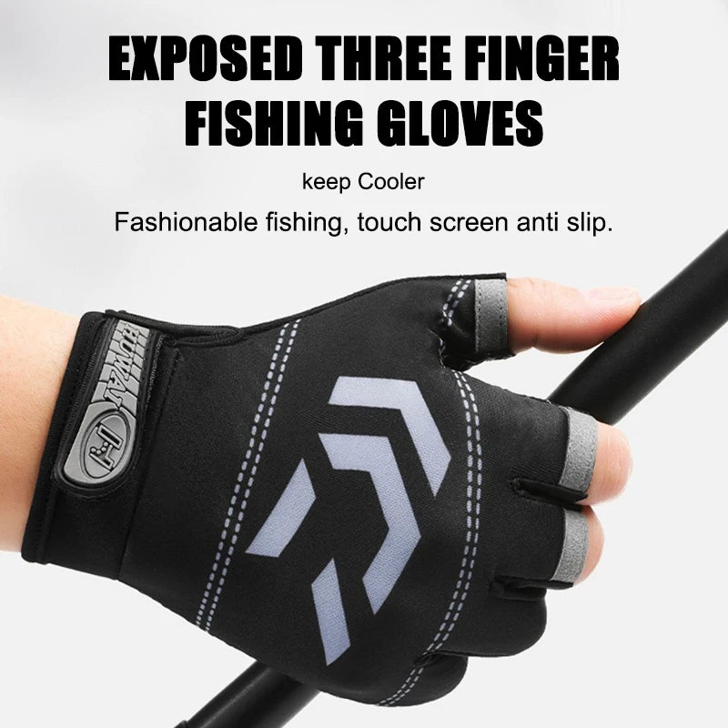 Fishing Cycling Gloves Men Summer Three Finger Cut Gloves for Fishing Sun Protection Male Anti-Slip Drive Breathable Thin Gloves