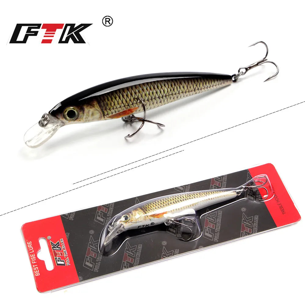 FTK 100mm/12g Fishing Lure Minnow Floating Hard Bass Lure Artificial Bait Carp Wobblers Crankbai Fishing For Fishing Accessories