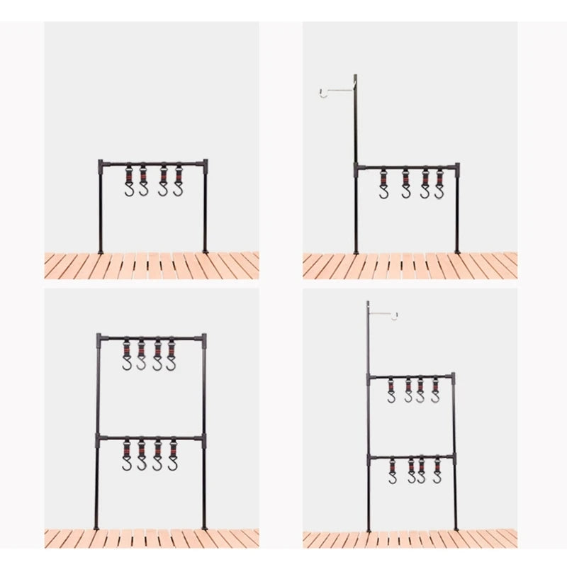Camping Hanging Rack Camping Lamp Stand Holder Folding Camping Cookware Shelf with Hooks for Camping Fishing Picnics BBQ