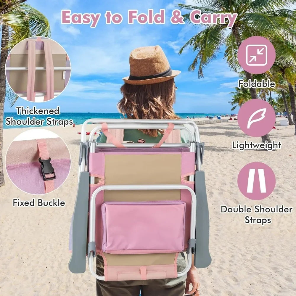 Beach Chair 2-Pack,Sunbathing Chairs with 5 Adjustable Position,Folding Fishing Backpack Chairs