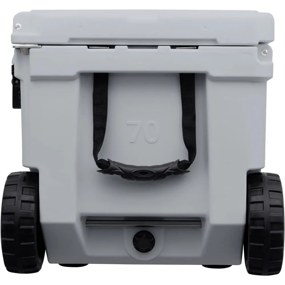 70qt Wheeled Ice Chest - Heavy Duty, High Performance Roto-Molded Commercial Grade Insulated Rolling Cooler (White)