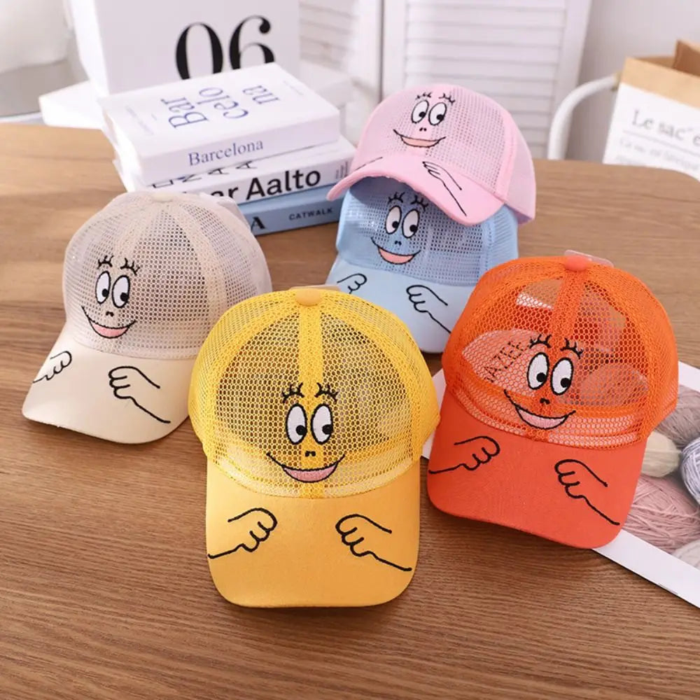 Beach Children Mesh Baseball Cap New Cool Cartoon Face Sun Hat Spring Summer Autumn Kids Hats Camping/Fishing