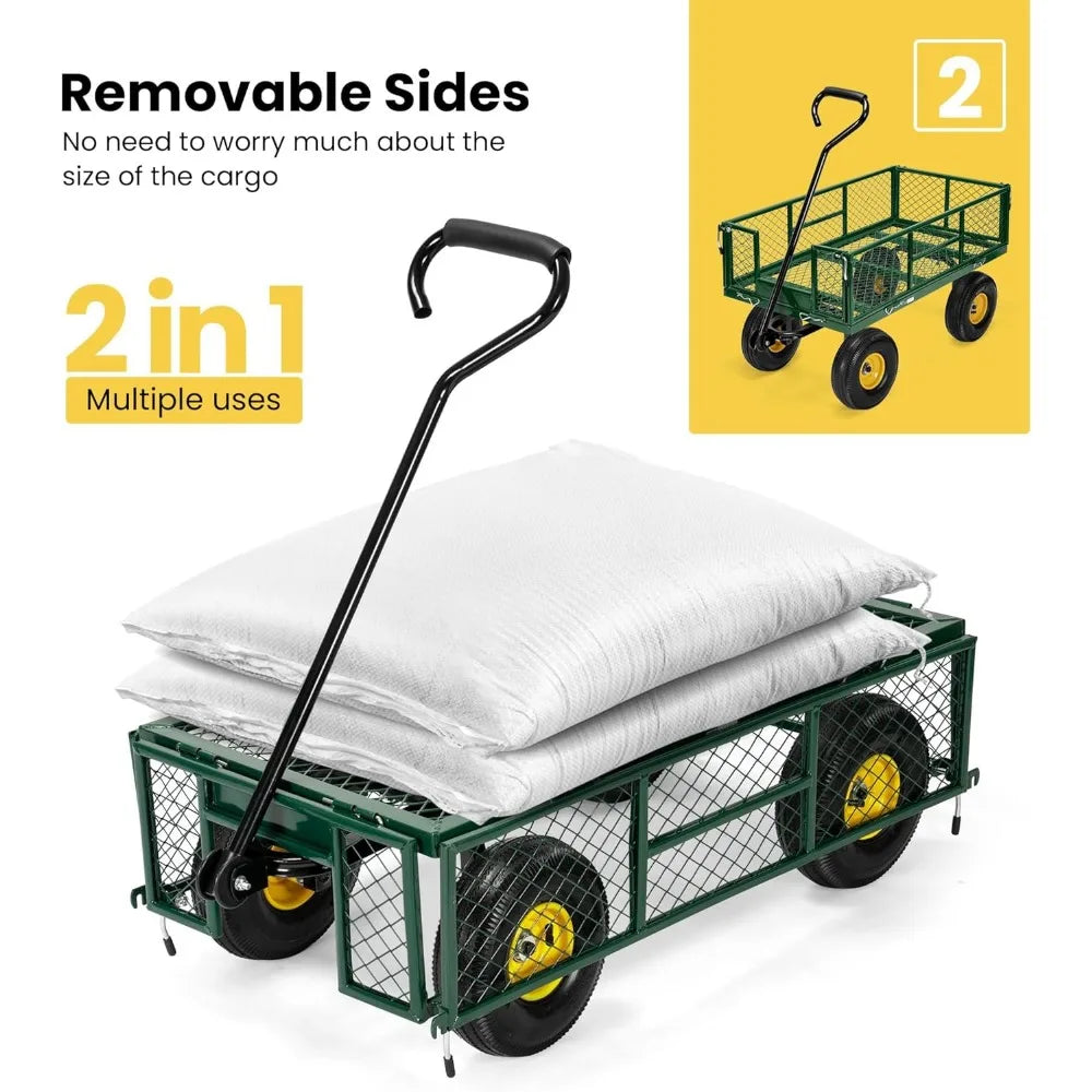 VIVOHOME Heavy Duty 880 Lbs Capacity Mesh Steel Garden Cart Folding Utility Wagon with Removable Sides and 4.10/3.50-4 inch