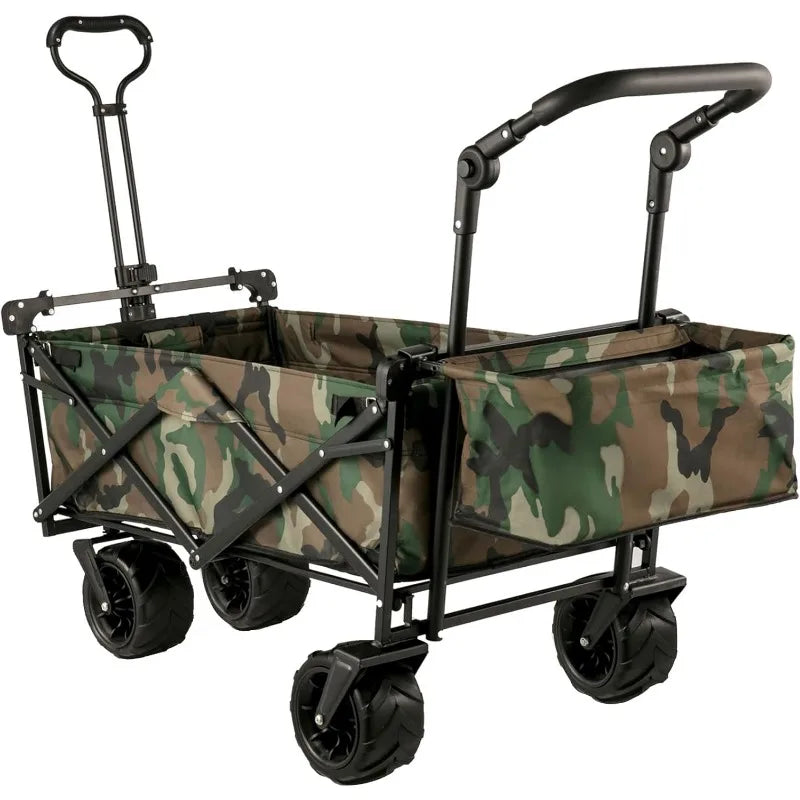 Collapsible Folding Wagon with Removable Canopy, Heavy Duty Foldable Wagon Utility Cart for Garden, Camping, Grocery Cart