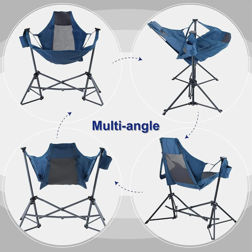 Hammock Chair Portable Camping Chair Oversized Folding Rocking Chair with Headrest and Cup Holder for Travel, Picnic