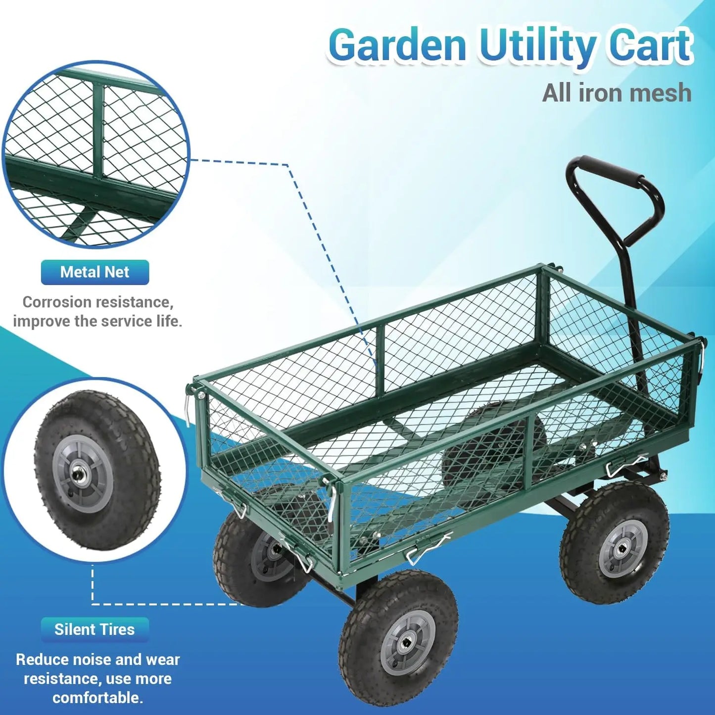 Garden Carts Yard Dump Wagon Cart Lawn Utility Cart Outdoor Steel Heavy Duty Beach Lawn Yard Landscape Garden transport handcart