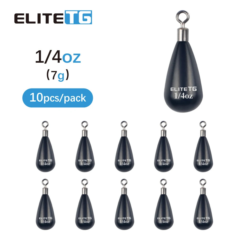 Elite TG 10Pcs Tungsten Tear Drop Sinker Weights Lead-free 1.3g-21g Salmon Bass Fishing Accessories Texas/Carolina Rig Connector