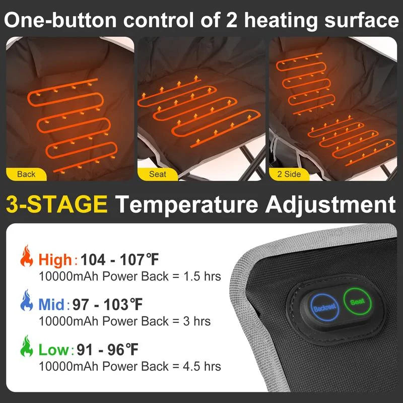 Heated Camping Chair Oversized Oxford cloth, Padded Heated Chair Outdoor Sports, 3 Heating Levels Adjustable Camping Chairs