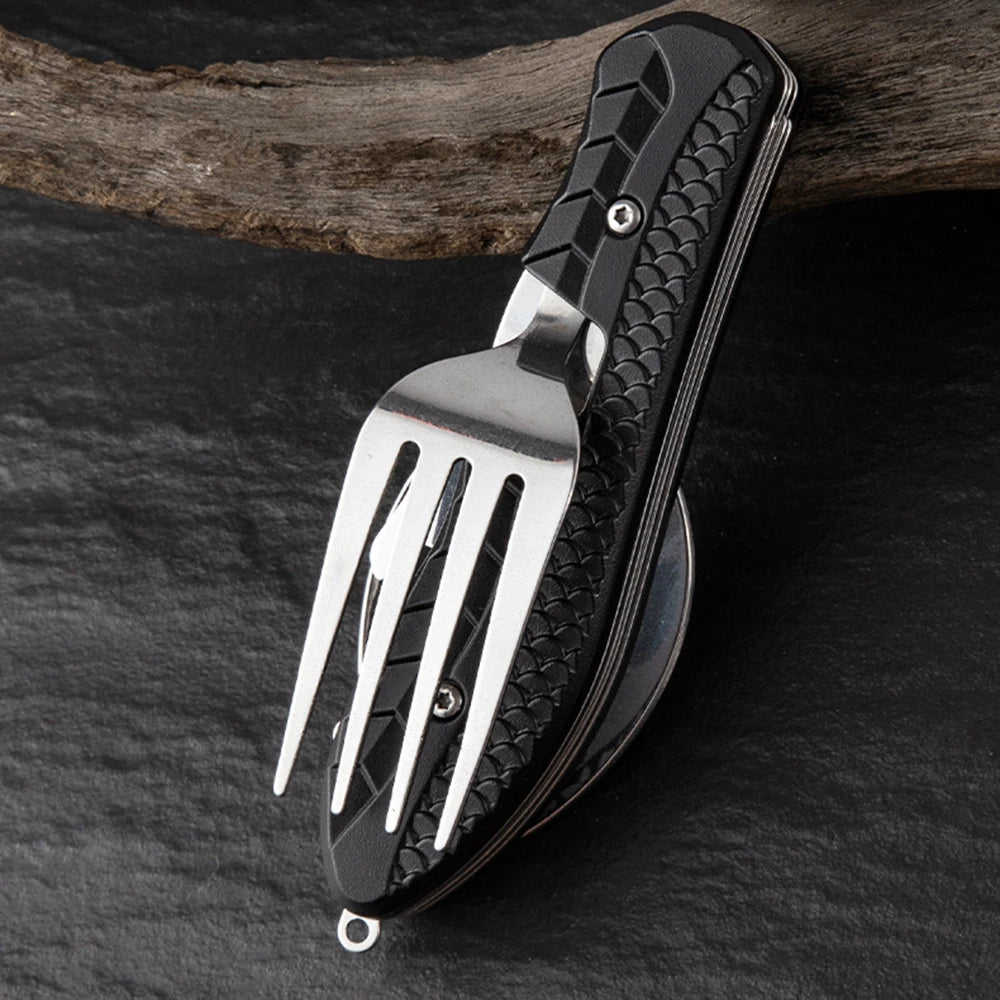 3-in-1 Outdoor Multifunctional Folding Spoon Fork Knife Combo Cutlery Picnic Travel Portable Stainless Steel Camping Supplies 캠핑