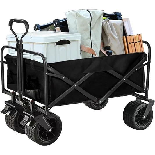 Collapsible Wagon with All-Terrain 4in×7in Wheels,Load 330 Lbs,Portable 150 liter large capacity beach wagon,Adjustable Handle