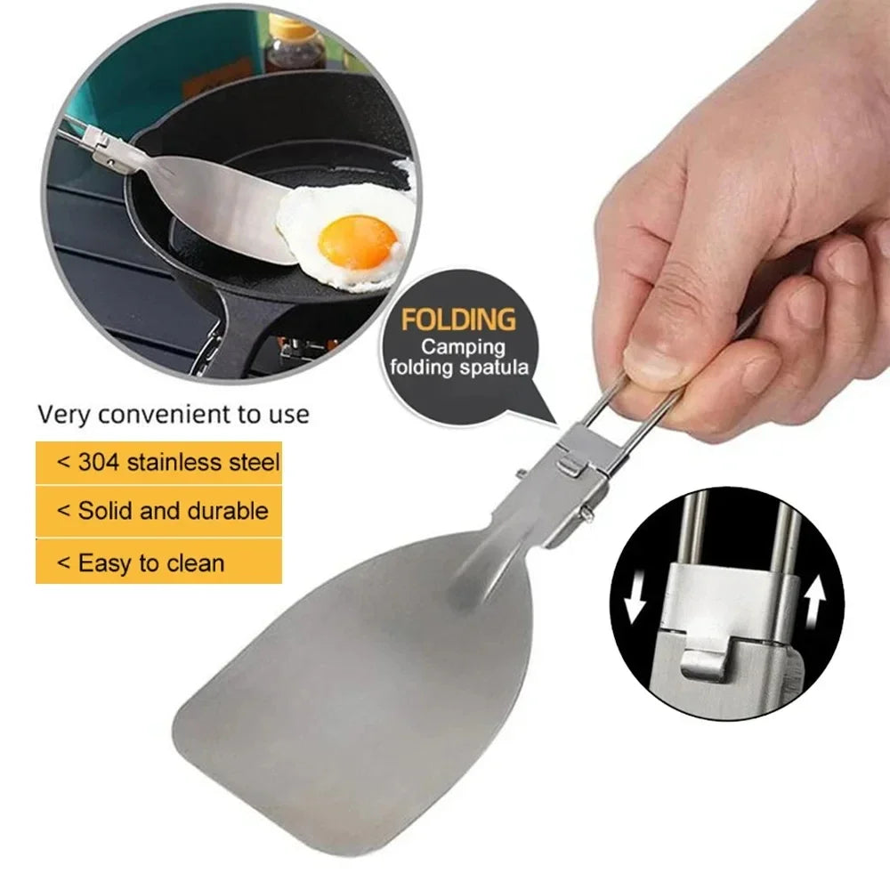 Folding Spatula Food Fold Spoon Frying Shovel Stainless Steel Outdoor Camping Gear Kitchen Cooking Accessories Picnic Equipment
