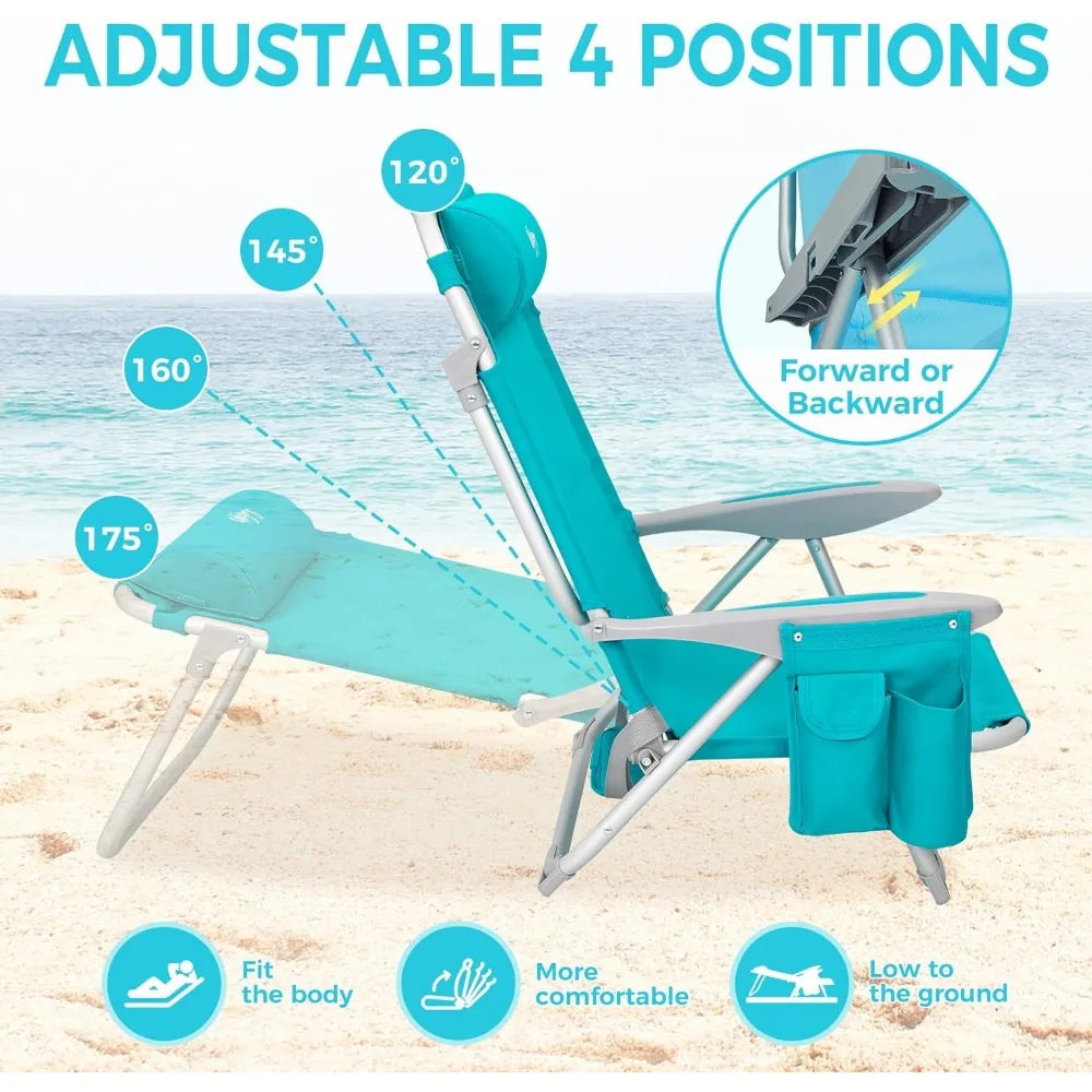 Beach Chair for Adults,Arm Rest 4Position AluminumLightweight with Shoulder Strap,Cup Holder and Padded Headrest,Supports 265lbs