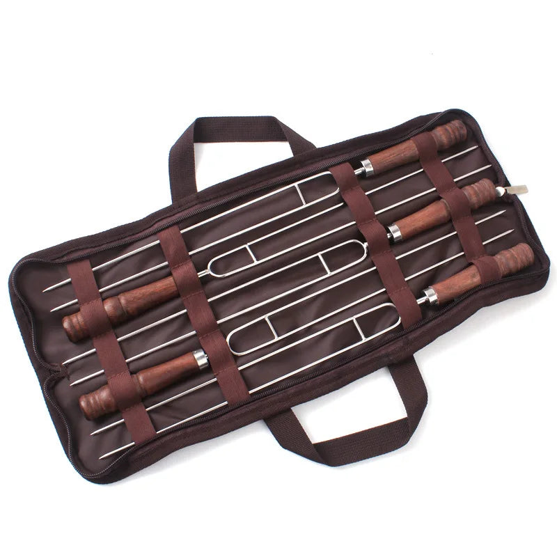 5 PCS Stainless Steel U-Shape Barbecue Forks Roasting Skewers with Carry Bag Outdoor Picnic Camping Barbecue Fork BBQ Tool Sets