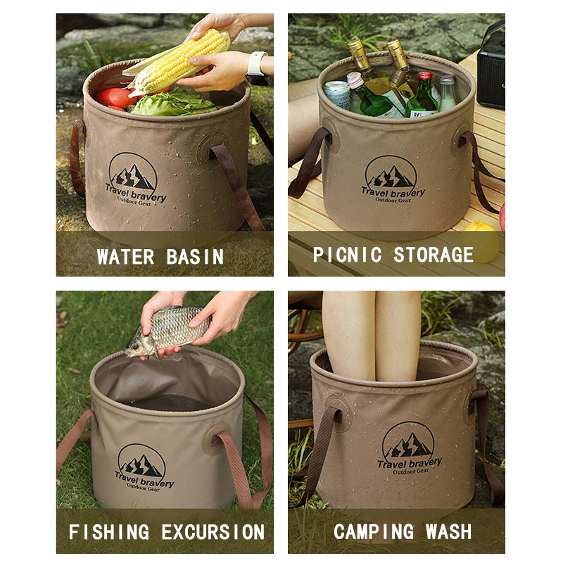 Travel Camping Folding Water Bucket Multifunctional Collapsible Water Basin Portable Water Bag Backpack Barbecue Picnic Storage