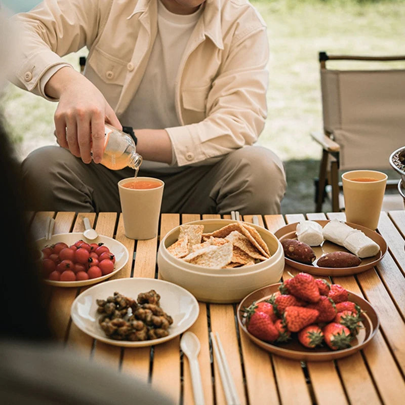 Camping Picnic Dishes Set, (17PCS) Portable Plastic Reusable Cutlery Set, Outdoor Essential Plate And Cup Durable