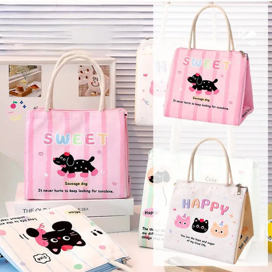 Cute Cartoon Insulated Picnic Lunch Bag Cooler Bag Bag Handbag Student Office Storage Camping Bento Outdoor Thermal W0M7