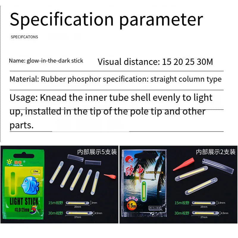 50/100pcs Fishing Glow Stick4.5*37mm/ 3.0*25mm Night Fishing Glow Chemical Light Sticks Wand Green for Floating Accessories