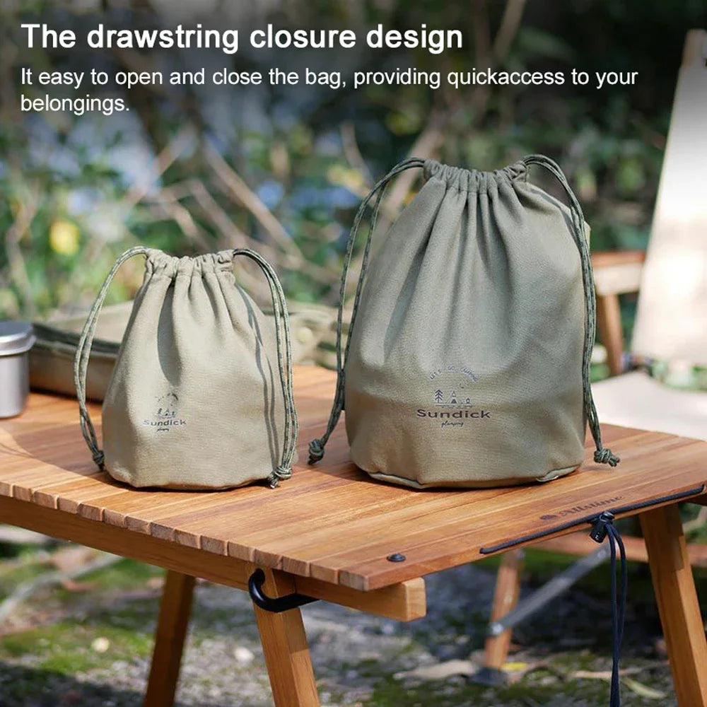 Outdoor Picnic Drawstring Bag Portable Cutlery Pouches Canvas Bag Camping Hiking Multifunctional Storage Bag Accessories Tools