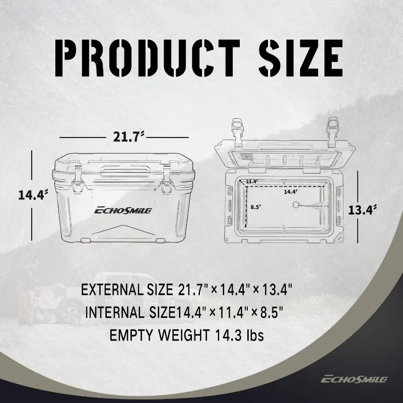 EchoSmile 25/30/35/40/75 Quart Rotomolded Cooler, 5 Days Protale Ice Cooler, Ice Chest Suit for BBQ, Camping, Pincnic