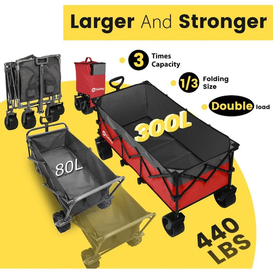 Sekey 48''L Collapsible Foldable Extended Wagon with 440lbs Weight Capacity, Heavy Duty 300L Folding Utility Garden Cart