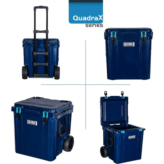 QuadraX 46QT Wheeled Rotomolded Portable Hard Cooler for Camping, Fishing, Beach | Heavy Duty Insulated Ice Chest