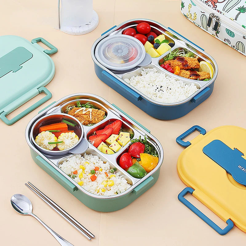 Bento Box Kids Portable Lunch Box with Compartment 18/8 Stainless Steel Food Container for Children School Picnic Bento Food Box