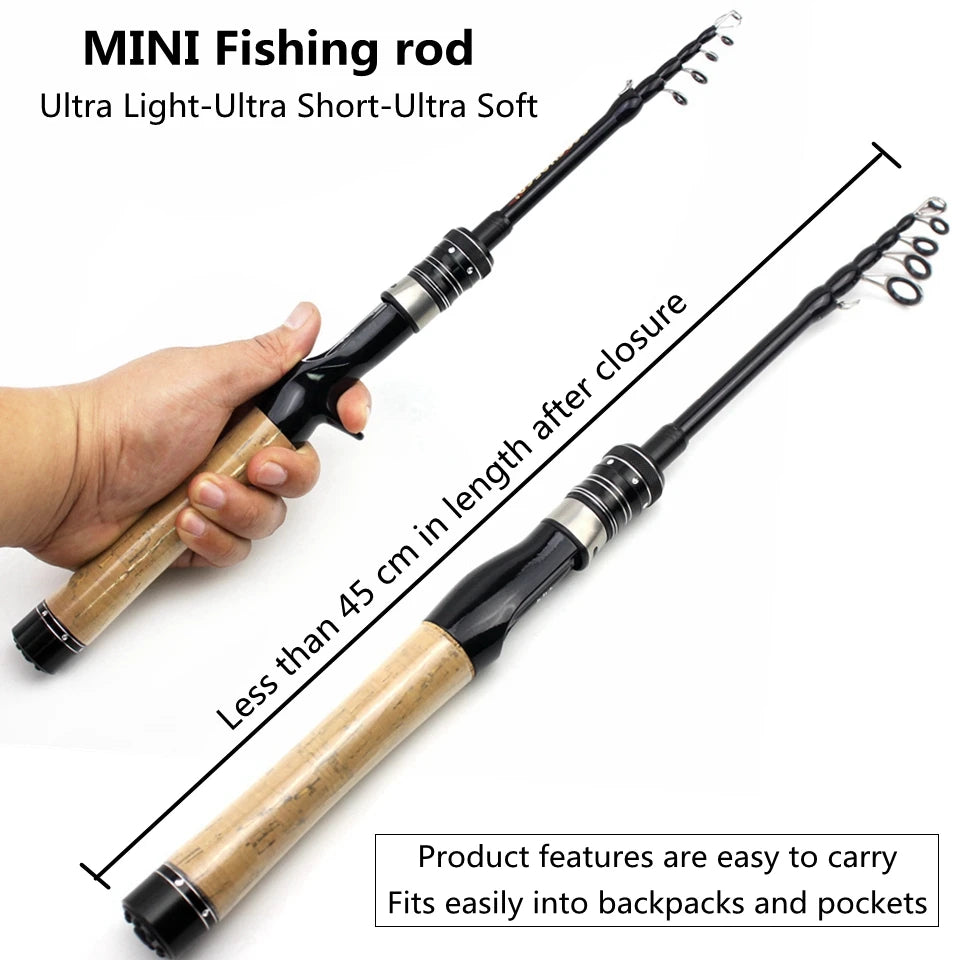 1.8M 1.98M Carbon MINI Ultra Light ul Power Telescopic Fishing Rod Casting Spinning Pocket Rod Test 1-5g Stream Small Fish Pole