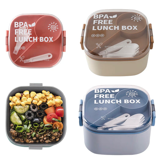 1 Pcs Adult Bento Lunch Box, 1000 ML - 4 Compartment Lunch Container, Office Picnic Lunch Box with Portable Cutlery, BPA Free