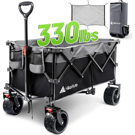 Garden Carts, 330lbs Capacity Beach Wagon with Big Wheels for Sand, Heavy Duty Foldable Wagon with Brakes, Garden Carts