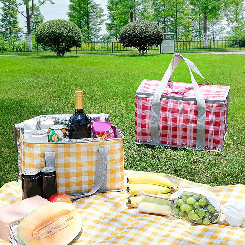 Outdoor Portable Thickened Insulated Handbag Student Spring Outing Travel Camping Large Capacity Checkered Picnic Bag