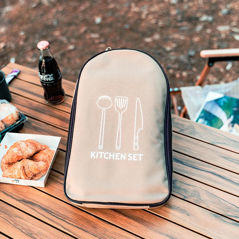 Outdoor Camping Cookware Storage Bag Cooking Utensil Organizer Kitchen Ware Container Bag Portable Picnic BBQ Tableware Pouch