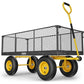 Steel Garden Cart, 2-in-1 1400 lbs Heavy Duty Utility Wagon, with Removable Mesh Sides to Convert into Flatbed, 240° U-Turn 13"