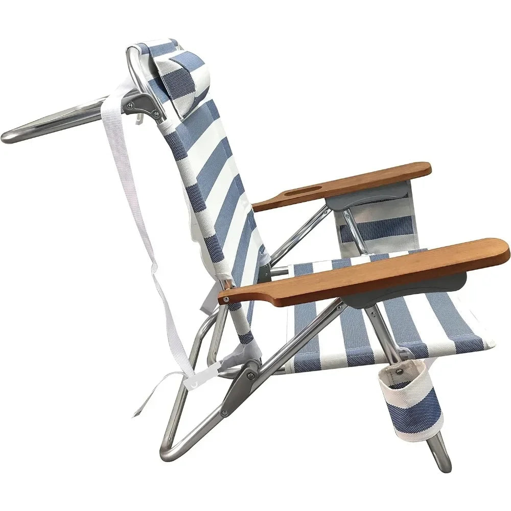 Outdoor Chair Textile Fabric Headrest Multi-position Wooden Arm Beach Chair (set of 2) Camping Relaxing Furniture