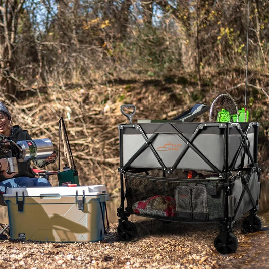 Double Decker Wagon, 54" Extra Long Extender Wagon 450Lbs Weight Capacity, 400L Capacity Collapsible Foldable Heavy Duty Wagon