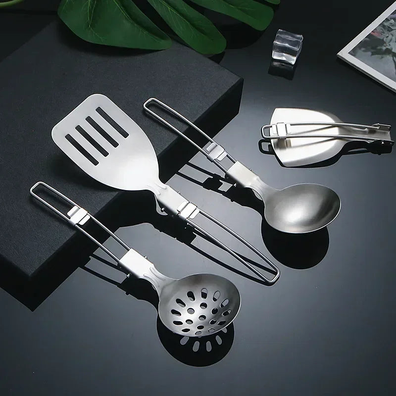 304 Stainless Steel Portable Kitchenware for Picnics Outdoor Camping Stir Frying Spatula Pot Folding Tableware Camping Outdoor