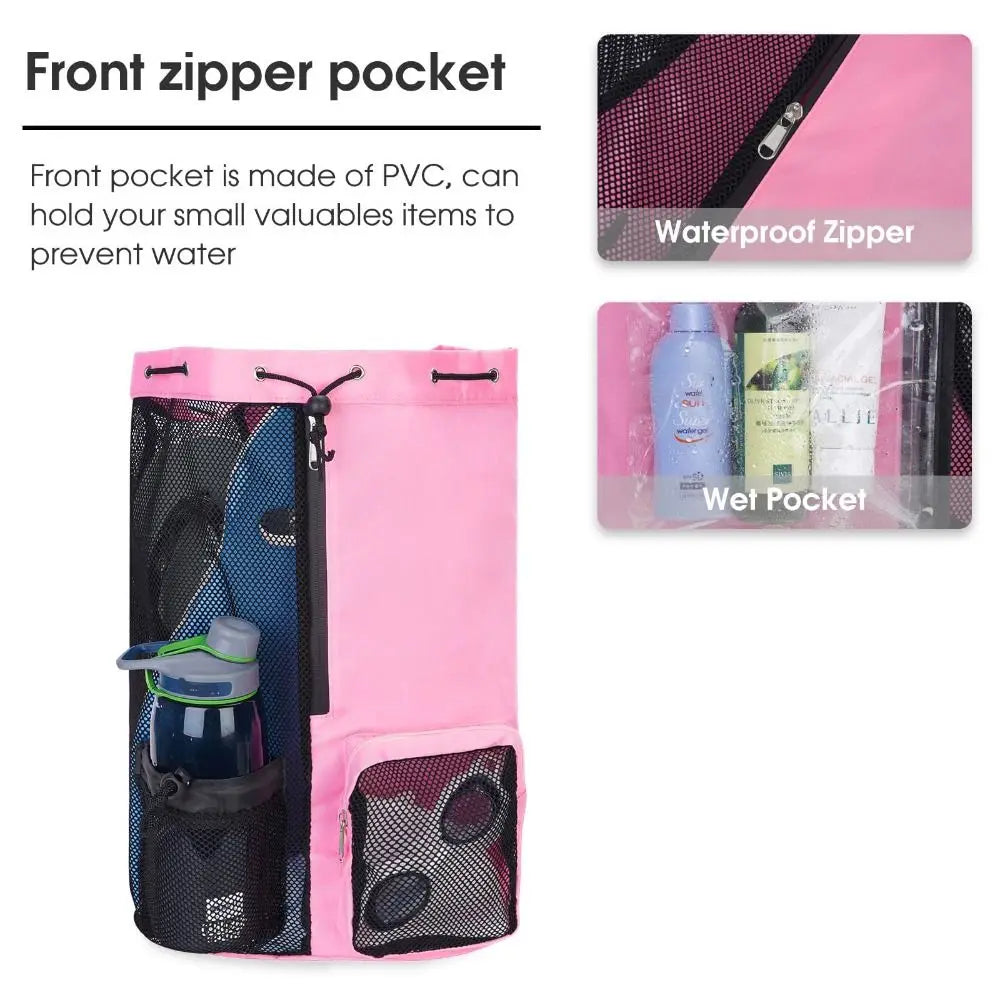 Nylon Swim Bag Portable Swimming Wet Pocket Drawstring Backpack Workout Gear Mesh Beach Backpack Swimmers