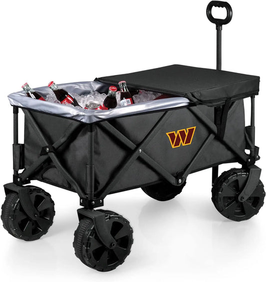 PICNIC TIME NFL Washington Commanders Adventure Wagon Elite All-Terrain Folding Beach Wagon with Big Wheels Plus Table Top Lid &