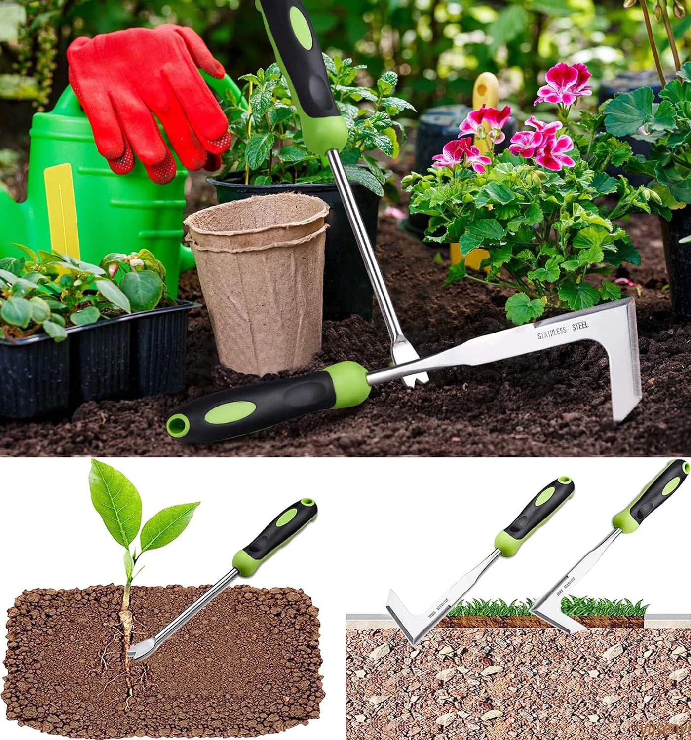 2PCS Stainless Steel Hand Weeder Tool L-Shaped Yard Crack Weeder Crevice Weeding Transplant Courtyard Gardening Plant Tool