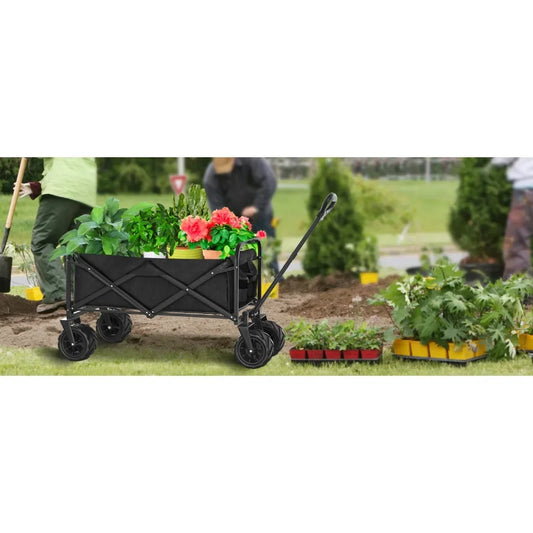 Garden Cart, with Outdoor All-Terrain Folding Wagon, Collapsible Wagon with Adjustable Handle for Camping, Garden Cart