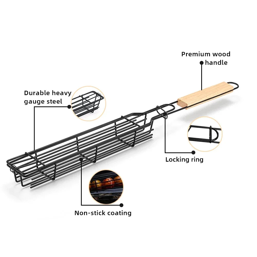 Stainless Steel BBQ Non Stick Grilling Basket Grill Mesh Mat Meat Vegetable Steak Picnic Party Barbecue Tool Heat Resistant