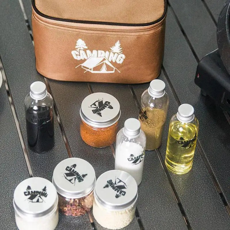 Outdoor Spices Bottle Set Portable Folding Waterproof Large Capacity Camping Hiking Bushcraft Picnic BBQ Seasoning Carry Bag