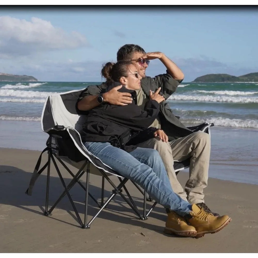 Double Camping Chair Oversized Loveseat Camping Couch Heavy Duty Outdoor Folding Chair with Cup Holder Wine Glass Holde