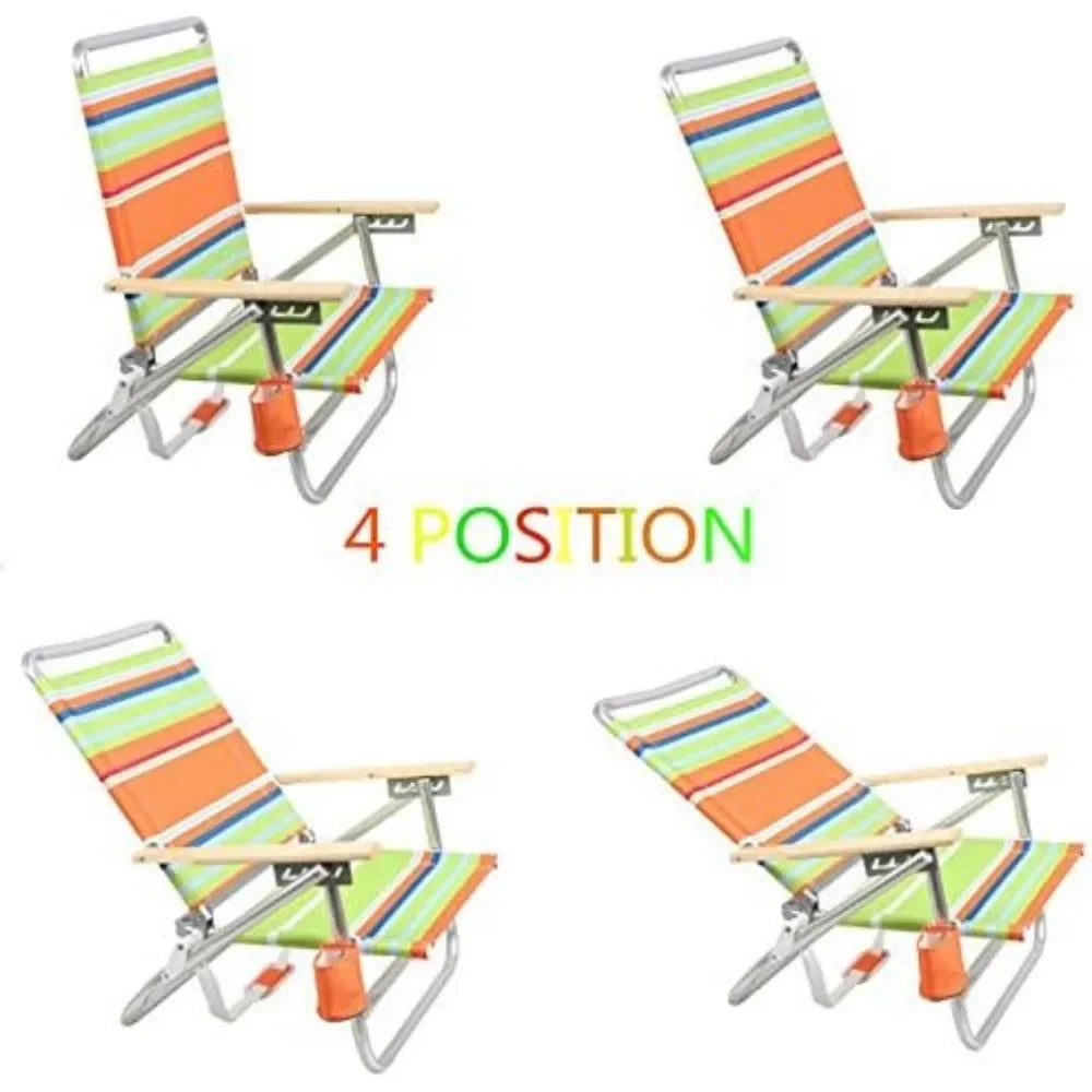 4 Position Folding Backpack Straps Lightweight Low Beach Chairs for Adults Supports 225 Lbs Foldable Chair Green Camping Table