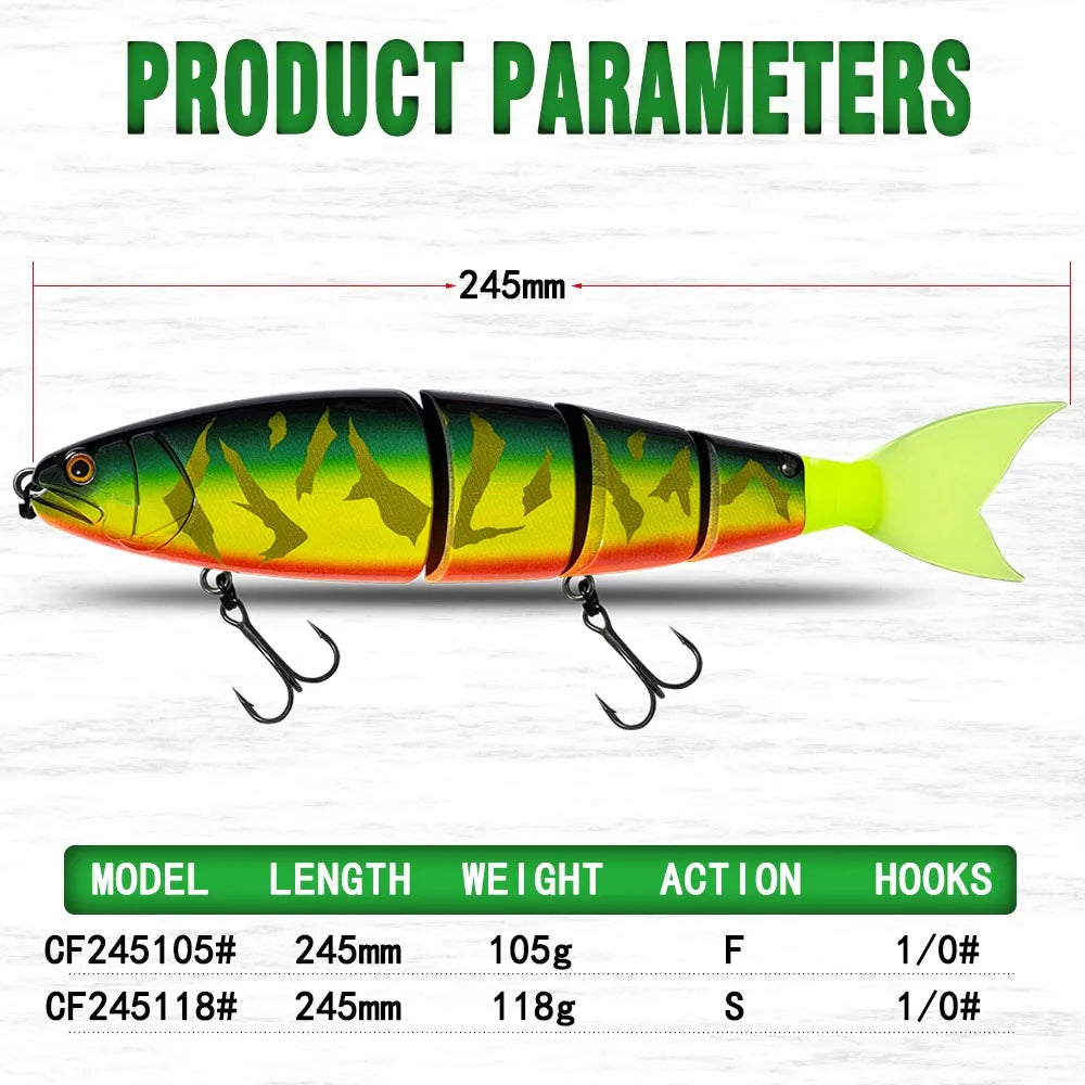Fishing Lure Swimming Bait Jointed Floating sinking Balam 245mm 5Color Giant Hard Bait Section Lure For Big Bait Bass Pike Lure