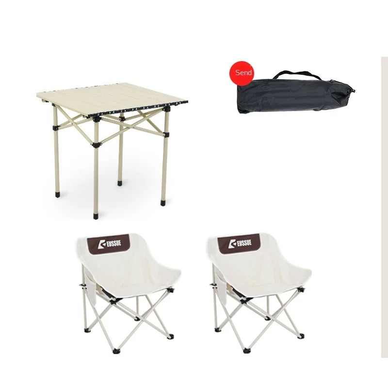 Outdoor camping foldable table and chair three-piece set aluminum alloy picnic gear